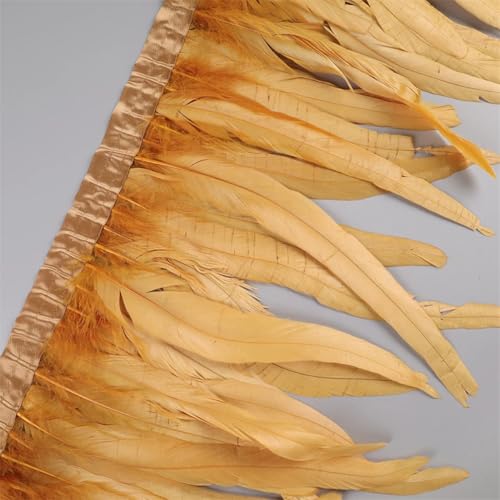 25–30 cm Hahnfeder-Besatz, Hühnerfeder-Borte, Hahnschwanz-Federband, Kleid, Rock, Kostüm-Dekoration, Gold, 9,1 m von Generisch
