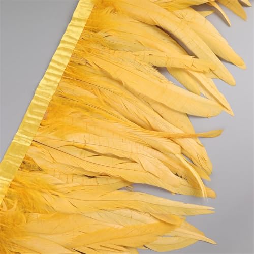 25–30 cm Hahnfeder-Besatz, Hühnerfeder-Borte, Hahnschwanz-Federband, Kleid, Rock, Kostüm-Dekoration, Goldgelb, 9,1 m von Generisch