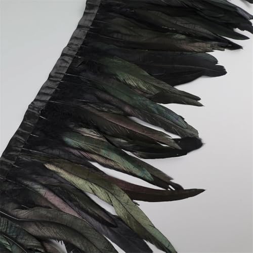 25–30 cm Hahnfeder-Besatz, Hühnerfeder-Borte, Hahnschwanz-Federband, Kleid, Rock, Kostüm-Dekoration, schwarz, 9,1 m von Generisch