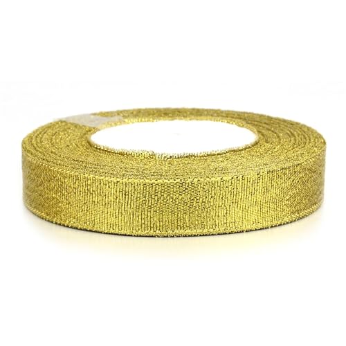 25 Yards/Lot 0,6–5 cm natürliches Satinband in Gold und Silber mit Glitzer for DIY-Schleifen, Bastelarbeiten, Geschenkverpackungen, Blumensträuße, Partys, Weihnachtsdekoration(Gold 1.5cm) von Generisch