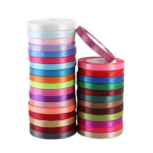 25 Yards/Rolle 1 cm Satinband schwarz weiß beige rosa rot blau grün lila gold silber Band Geschenkpapier(Light Red) von Generisch