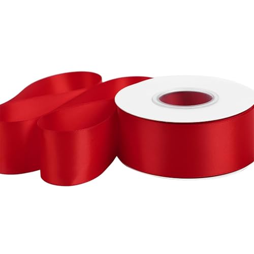 25 Yards Double Satin Ribbon Double Faced Satin Ribbon Geschenkpapierschieber (Red, One Size) von Generisch