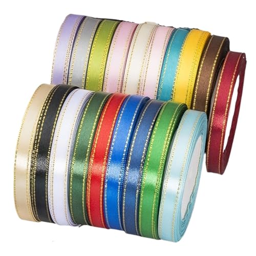 25 Yards Satinband mit Goldrand, 6/10 mm, Satinstoffbänder mit goldener Bordüre for Basteln, Schleifenmachen, Geschenkverpackungen, Hochzeitsdekoration(Wine red,6mm Wide) von Generisch