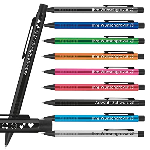25x Kugelschreiber mit Gravur | Symbole Gravur möglich | Werbekugelschreiber personalisiert | Blau schreibende Mine | Extravagante Griffzone | Metall Druckkugelschreiber mit Wunschgravur (Schwarz) von Generisch
