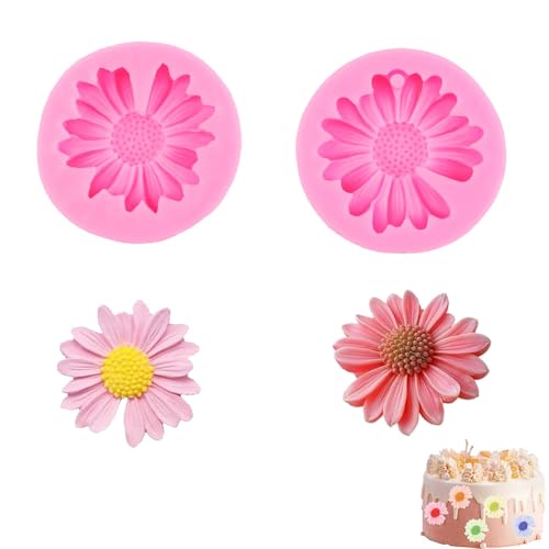 2er-Set 3D-Blumen-Silikonformen (6,8 cm) - Gänseblümchen & Sonnenblumen-Formen für Fondant, Seife, Resin & DIY - Backdekoration & Duftkerzen von Generisch