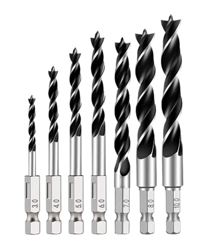 3/5/7 STK 3/4/5/6/7/8/10 mm 1/4 Sechskantgriff Dreispitz Holzbohrer Set Holzbearbeitungsloch Reiben Elektrowerkzeug(7PCS 3-10mm) von Generisch