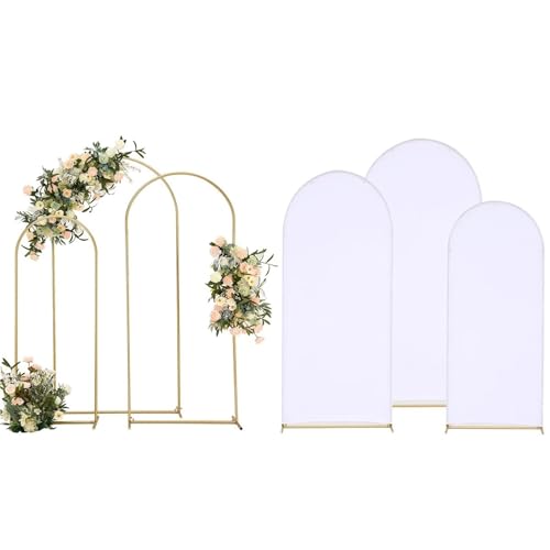3-Pack Wedding Arch Stand Set - 6.6FT/5.9FT/4.9FT Gold Metal Stands + White Spandex Covers for Party Backdrop 3-Pack Wedding Arch Stand Set - 6.6FT/5.9FT/4.9FT Gold Metal Stands + White Spandex Covers for Party Backdrop von Generisch