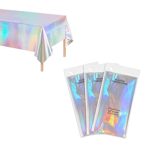 3-Pack irisierende Tischdecken Partei, 54x108 Zoll holografische Folien-Tischdecken Rechteck Einweg-Plastik-Tischdecken für Geburtstagshochzeit Weihnachtsdekorationen 3-Pack irisierende Tischdecken Partei, 54x108 Zoll holografische Folien-Tischdecken Rechteck Einweg-Plastik-Tischdecken für Geburtstagshochzeit Weihnachtsdekorationen von Generisch
