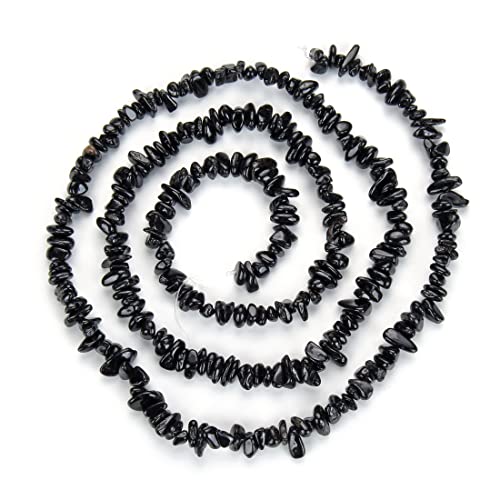 3 Stränge natürlicher schwarzer Turmalin-Edelsteinsplitter, lose Perlen, gebohrtes Loch, freie Form, 5 mm - 8 mm, Edelstein-Abstandshalter (244 cm) für Bastel- und Schmuckherstellung, GZ1 - 96 Unzen von Generisch