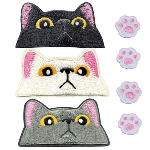 3 Stück Katzenstickerei-Patches mit 4 Katzenpfoten Aufnähern, kleine Katzen-Patches, Kleidungskatzen-Patches, Jeans-Patches; Farben: schwarz, weiß und grau 3 Stück Katzenstickerei-Patches mit 4 Katzenpfoten Aufnähern, kleine Katzen-Patches, Kleidungskatzen-Patches, Jeans-Patches; Farben: schwarz, weiß und grau von Generisch