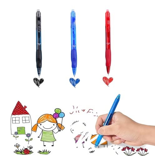 3 Stück Radierbarer Kugelschreiber mit Radiergummi Gelstifte Bunt 0.5mm Tintenroller Radierbar Radierbarer Gelschreiber Radierstift Löschbarer Gelschreiber für Schulsachen Bürobedarf Blau Schwarz Rot von Generisch