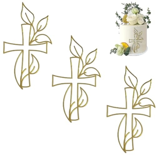 3 Stück goldene Acryl-Kuchendekoration, Spiegelkreuz und Blätter, seitliche Kuchendekoration, geeignet für Hochzeiten, Geburtstage, Weihnachten, Partys 3 Stück goldene Acryl-Kuchendekoration, Spiegelkreuz und Blätter, seitliche Kuchendekoration, geeignet für Hochzeiten, Geburtstage, Weihnachten, Partys von Generisch