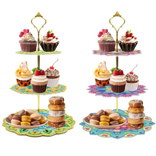 3 Stufig DIY Diamant-Malerei Cupcake Stand, Essen Tablett, Diamond Painting Serviertablett, Diamant Malerei Anzeigeturm Tablett, Cupcake Ständer für Geburtstag, Hochzeit (Mandala-B+D) von Generisch