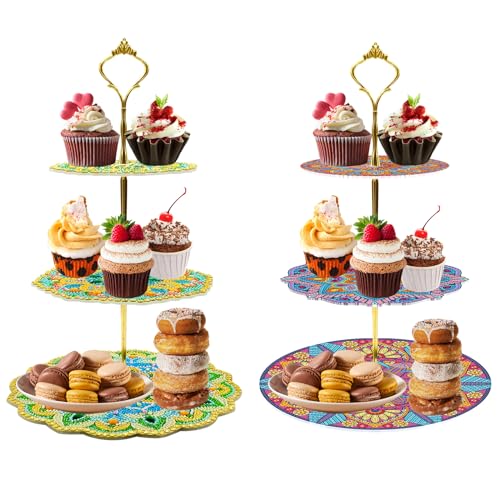 3 Stufig DIY Diamant-Malerei Cupcake Stand, Essen Tablett, Diamond Painting Serviertablett, Diamant Malerei Anzeigeturm Tablett, Cupcake Ständer für Geburtstag, Hochzeit (Mandala-C+D) von Generisch