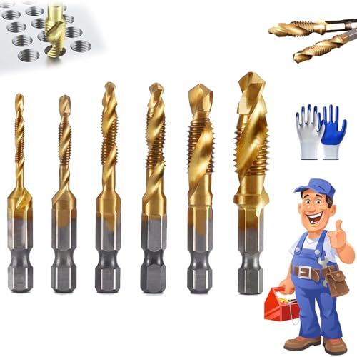 3-in-1-Spiralgewindebohrer-Set mit Sechskantschaft, M3/M4/M5/M6/M8/M10-Bohrer aus Schnellarbeitsstahl, professionelles Gewindebohrer-Werkzeugset, Bohrerzubehör for die Holzbearbeitung(Gold) von Generisch