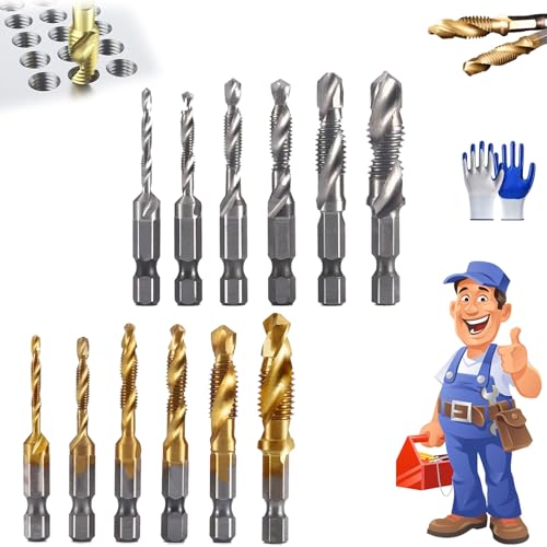3-in-1-Spiralgewindebohrer-Set mit Sechskantschaft, M3/M4/M5/M6/M8/M10-Bohrer aus Schnellarbeitsstahl, professionelles Gewindebohrer-Werkzeugset, Bohrerzubehör for die Holzbearbeitung(Gold+Silver) von Generisch