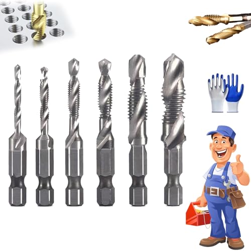 3-in-1-Spiralgewindebohrer-Set mit Sechskantschaft, M3/M4/M5/M6/M8/M10-Bohrer aus Schnellarbeitsstahl, professionelles Gewindebohrer-Werkzeugset, Bohrerzubehör for die Holzbearbeitung(Silver) von Generisch