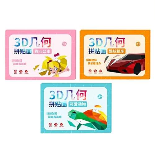 3-teiliges Set 3D-Geometrie-Sticker-Puzzlebuch, handgefertigte Zahlenaufkleber, lustige geometrische Aufkleber für Kinder ab 3 Jahren, handgefertigtes Aktivitätsbuch von Generisch