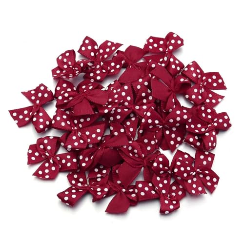 30/60 Stück 2,5 x 2,5 cm gepunktete Satinbandschleifen, bunte kleine Schleifen for Heimwerker, Basteln, Dekoration, Handarbeit, Zubehör(Wine red,60pcs) von Generisch