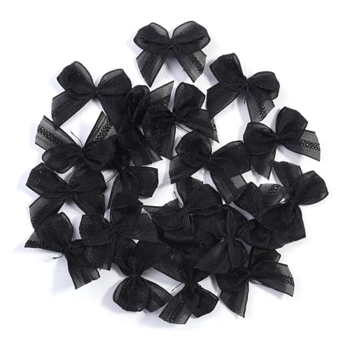 30/60 Stück 25 mm Spitzenschleifen aus Satinband, gemischte Farben, kleine Schleifenknoten for selbstgemachte Haar-Accessoires, Party-Dekorationen(Black,30pcs) von Generisch