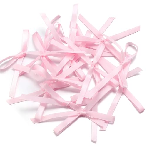 30 Stück 6,5 x 8,5 cm große Ballett-Satinbandschleifen aus Polyester, vorgebundene Schleifen for Verpacken von Geschenken, Basteln, Partydekorationen(Pink) von Generisch