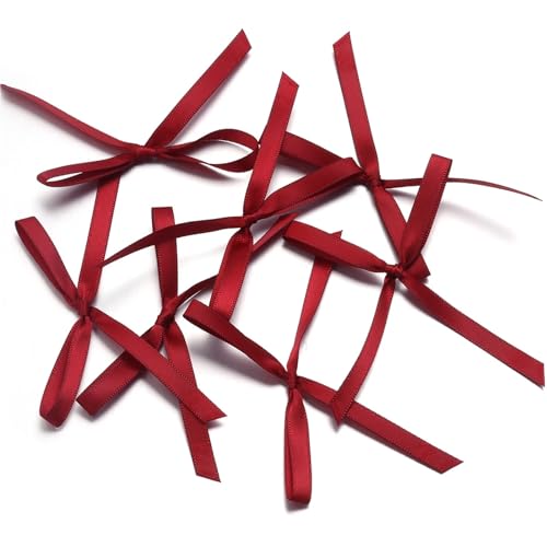 30 Stück 6,5 x 8,5 cm große Ballett-Satinbandschleifen aus Polyester, vorgebundene Schleifen for Verpacken von Geschenken, Basteln, Partydekorationen(Wine Red) von Generisch