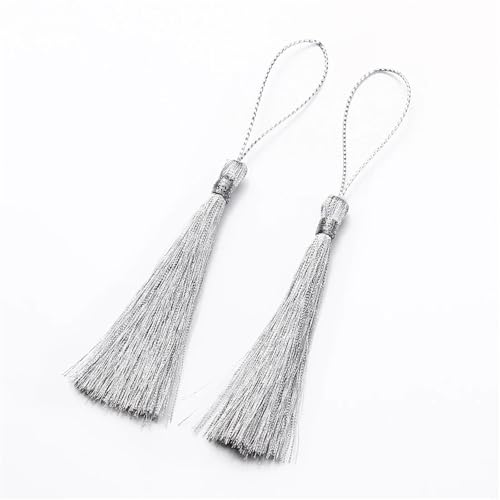 30 Stück Rayon-Seidenquasten-Charms, 4–8 cm Länge, DIY-Näharbeiten, Handwerk, Ornament, Heimdekoration, Party, Hochzeit, Zubehör(Silver,8cm) von Generisch