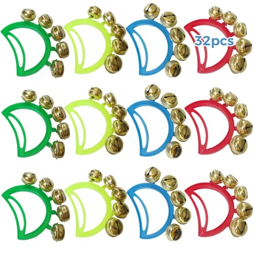 32 Stück Jingle Bells, verspielte Musikinstrumente in vier Farben, Tamburin-Geräuschmacher für Kinder und Erwachsene, ideal für Versammlungen und Musikaktivitäten 32 Stück Jingle Bells, verspielte Musikinstrumente in vier Farben, Tamburin-Geräuschmacher für Kinder und Erwachsene, ideal für Versammlungen und Musikaktivitäten von Generisch
