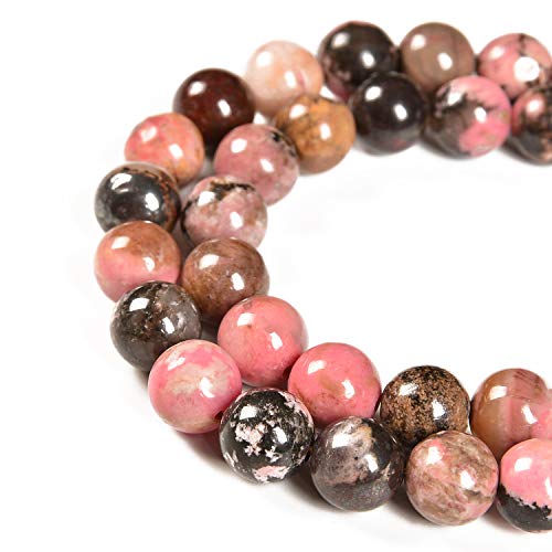 36 Stück 10 mm natürlicher rot-schwarzer Rhodonit-Edelstein, runder Abstandshalter für Schmuckherstellung, 39,4 cm, 1 Strang (rot, schwarz, Rhodonit, 10 mm, 36 Perlen) von Generisch