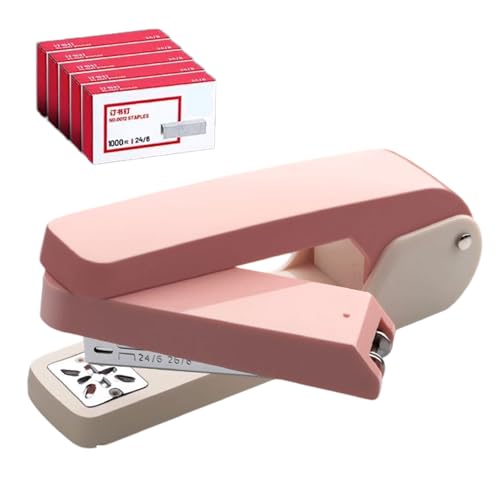 360° Schwenkkopf-Hefter mit 5000 Heftklammern – Vielseitiges Heftgerät mit großer Reichweite für Hefte, Berichte, Präsentationen – Bis zu 50 Blatt Kapazität – Ergonomisches Design (Rosa) von Generisch