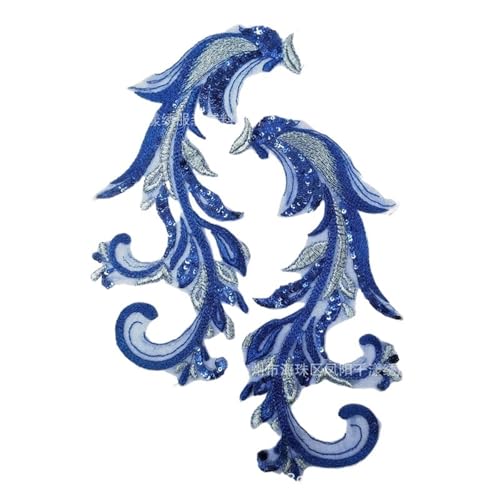 3D Blume Pailletten Stickerei Spitze Aufnäher Applikation - 32 x 12 cm, elegante Endbearbeitung für Abendkleider und Röcke (Blau) von Generisch
