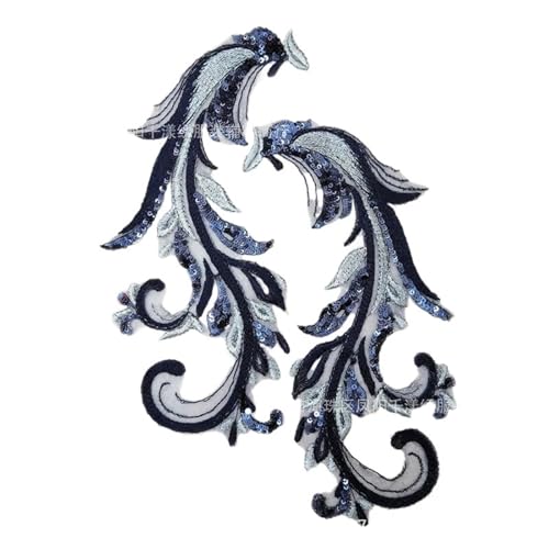 3D Blume Pailletten Stickerei Spitze Aufnäher Applikation - 32x12 cm Elegante Endbearbeitung für Abendkleider und Röcke (Dark Blue) von Generisch