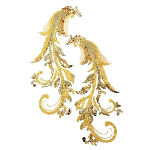 3D Blume Pailletten Stickerei Spitze Stickerei Aufnäher Applikation - 32x12 cm, Elegante Endbearbeitung für Abendkleider und Röcke (Gold) von Generisch