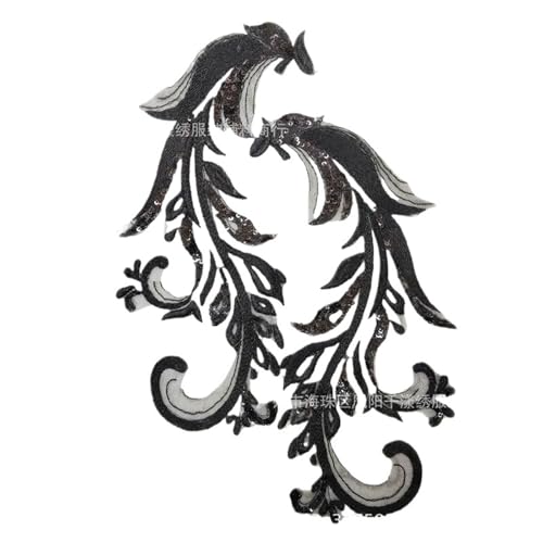 3D Blume Pailletten Stickerei Spitze Stickerei Aufnäher Applikation - 32x12 cm, elegante Endbearbeitung für Abendkleider und Röcke (Schwarz) von Generisch