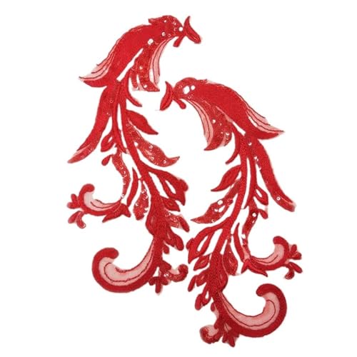 3D Blume Pailletten Stickerei Spitze Stickerei Patch - 32x12 cm, elegante Endbearbeitung für Abendkleider und Röcke (Rot) von Generisch