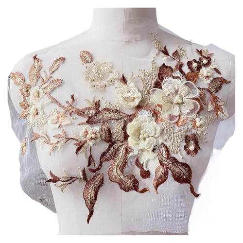 3D-Blumen Perlen Spitze Stoffe Applikation Stickerei Aufnähen Aufnäher Flicken für Hochzeit/Abendkleid Kleidung Patches (braun) von Generisch