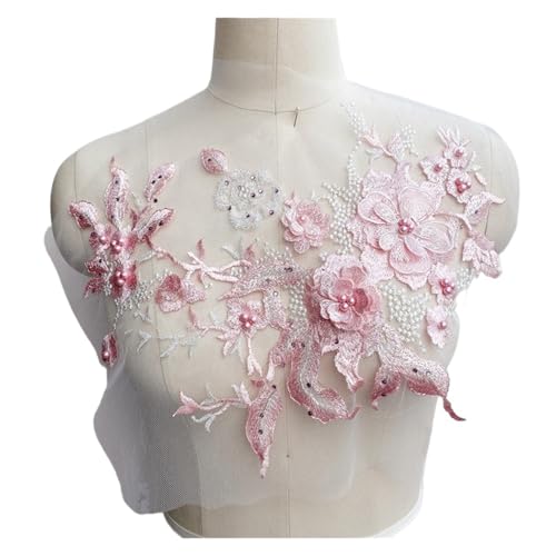 3D-Blumen Perlen Spitze Stoffe Applikation Stickerei Aufnähen Flicken für Hochzeit/Abendkleid Kleidung Patches (Rosa) von Generisch