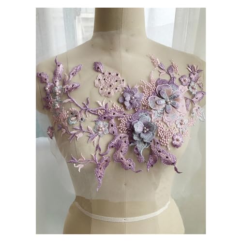 3D-Blumen Perlen Spitze Stoffe Applikation Stickerei Aufnähen Flicken für Hochzeit/Abendkleid Kleidung Patches (lila) von Generisch