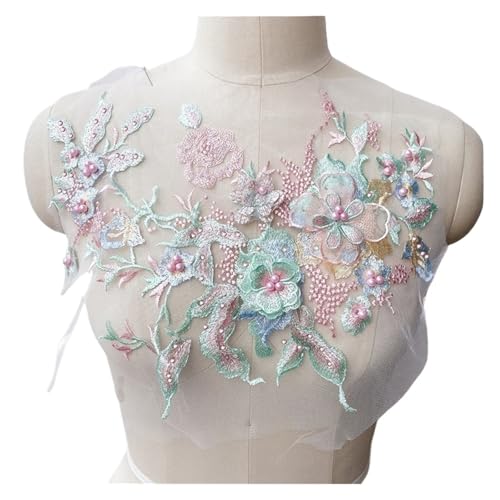 3D-Blumen mit Perlen, Spitze, Applikation, Stickerei, Aufnäher, Flicken für Hochzeit/Abendkleid, Kleidung (Rosa/Grün) von Generisch