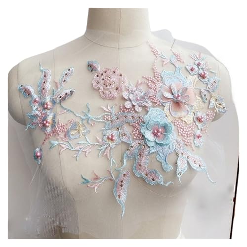 3D-Blumen mit Perlen, Spitze, Applikation, Stickerei, Aufnäher, Flicken für Hochzeit/Abendkleid, Kleidung (hellblau) von Generisch