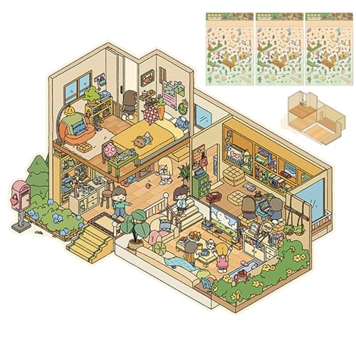 3D Effect House Sticker - Cartoon Miniature Szenenaufkleber, süße Aufkleber -Szenen | Kreatives dekoratives Lernspielaktivität, multifunktionales Bildungshandwerk mit feinmotorischen Fähigkeiten Verbe von Generisch