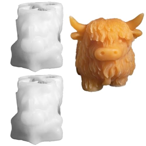 3D Hochlandrind Silikonformen - 2stk Lebensmittelechte Tier Gießformen, Wiederverwendbares, Leicht zu Reinigen, Niedliche Kuh Epoxidharz Silikonform für Kuchen Geles Wach Eies Seife Süßigkeiten Kerzen von Generisch