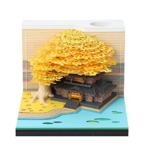 3D Kalender 2025 mit LED Licht,2025 Abreißen Kalender,3D Notizblock Kalender,3D Kalender,2025 mit Stifthalter 3D Baumhaus,Anwendbar auf Weihnachten Thanksgiving Jubiläum Valentinstag（Gelb） von Generisch