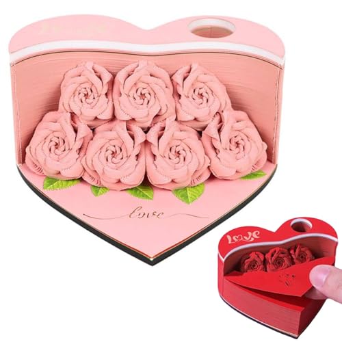 3D-Notizblock Rose, Artsy Rose Fower Notizblöcke, 2025 Mehrzweck-Blumen-Haftnotizen, Notizblock für Valentinstag, Heimbüro (Rosa) von Generisch