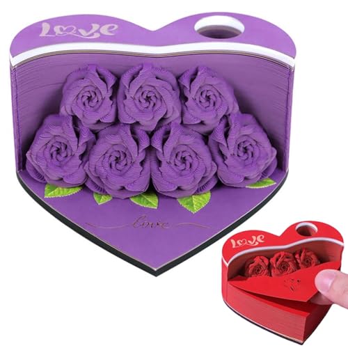 3D-Notizblock Rose, Artsy Rose Fower Notizblöcke, 2025 Mehrzweck-Blumen-Haftnotizen, Notizblock für Valentinstag, Heimbüro (lila) von Generisch