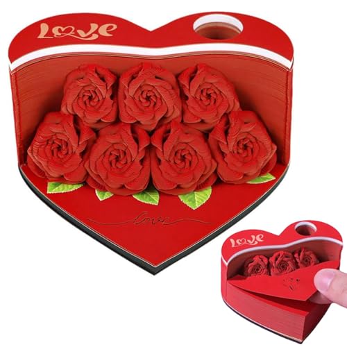 3D-Notizblock Rose, Artsy Rose Fower Notizblöcke, 2025 Mehrzweck-Blumen-Haftnotizen, Notizblock für Valentinstag, Heimbüro (rot) von Generisch