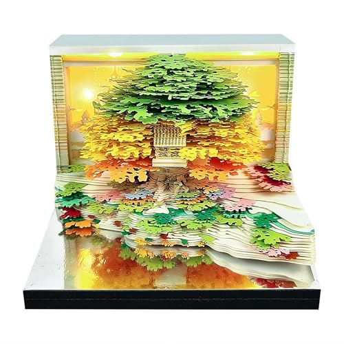 3D-Notizblock mit LED-Lichtern, abreißbarer Papierschnitzkunst-Notizblock mit Stifthalter, Haftnotizen und DIY-Schreibtischdekoration, kreatives Geschenk für Büro, Zuhause, Schule (Grün) von Generisch