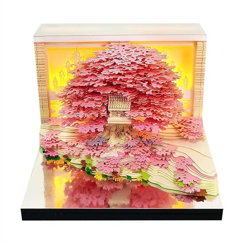3D-Notizblock mit LED-Lichtern, abreißbarer Papierschnitzkunst-Notizblock mit Stifthalter, Haftnotizen und DIY-Schreibtischdekoration, kreatives Geschenk für Büro, Zuhause, Schule (Rosa) von Generisch
