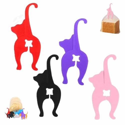 3D-bedruckte Katzen-Hintern Brot-Krawatte | wiederverwendbare Lebensmittelbeutelklammern mit Haustier-Humor | hält Snacks frisch und bringt Spaß in die Küche (Katze) von Generisch
