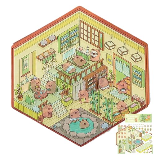 3d Sticker Scene, 3d Capybara Haus Sticker Kinder, Lustige Miniatur Capybara Raum Aufkleber Szene von Generisch